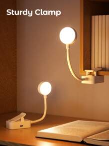 Teckwe Mini Portable LED Book Light Clip-On Night Light USB Rechargeable LED Adjustable Brightness Eyecare Table Lamp For Bedroom Camping Study Reading - White - View 2