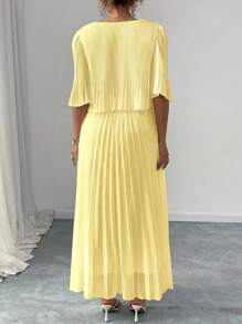 Elenzga Vestido plisado elegante de gasa de unicolor, adecuado para primavera y verano, talla grande - Amarillo - Ver 2