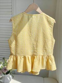 Comfortcana Women's Summer Yellow & White Plaid Sleeveless Woven Shirt Dress - Yellow - View 2