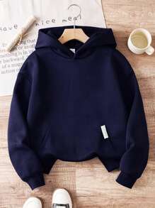 青少年男孩简约纯色浅灰色宽松休闲连帽运动衫