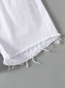 SHEIN Pantalones cortos casuales de mezclilla lavada con dobladillo deshilachado para niñas preadolescentes