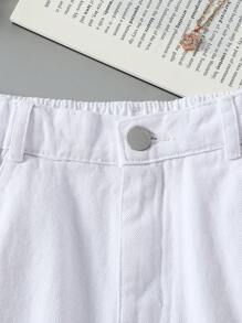 SHEIN Pantalones cortos casuales de mezclilla lavada con dobladillo deshilachado para niñas preadolescentes