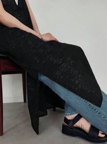 FRIFUL 女士花卉蕾丝宽松休闲吊带背心连衣裙 - 黑色 - 查看 2