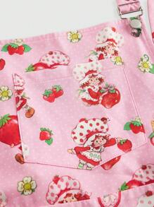 Strawberry Shortcake | ROMWE Vestido de tela con peto de talla grande con estampado de dibujos animados y de fresas