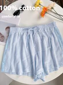 Comfortcana 大码女式撞色蕾丝腰带短裤，度假风格，春夏 - 彩色 - 查看 3