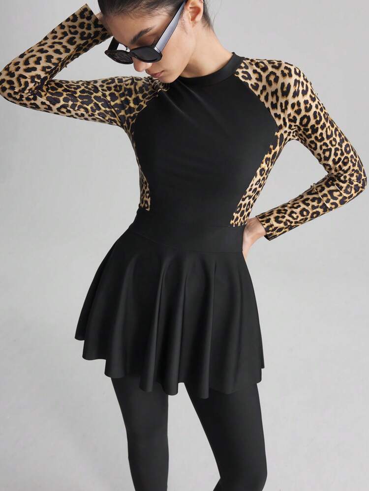 Ontre 女士秋季时装、独立日、女教师制服、度假装、女士泳装套装、长袖、长裤、泳衣、豹纹、女士泳装、夏季服装、沙滩装、2025年新品系列 - 棕色 - 查看 2