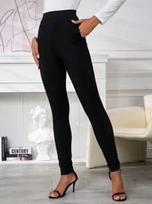 SHEIN Clasi Multicolor Women Casual High Waist Side Pocket Leggings, Suitable For Commuting In Autumn - Multicolor - View 9