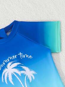 Young Boy渐变色印花连体泳衣，夏季可爱沙滩/游泳装