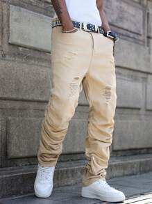 Manfinity EMRG Jeans casuales de mezclilla con pliegues y bolsillos para hombre