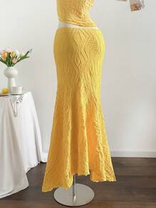 Soleia Bộ váy chữ A họa tiết da báo nhiều màu sắc cho nữ, phối viền bèo nhún, xẻ eo co giãn, viền bất đối xứng, bộ váy hai mảnh màu vàng, bộ váy vàng, bộ hai mảnh mùa hè, bộ hai mảnh ren, bộ váy mùa hè - Màu vàng - Xem 7