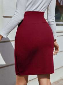 EURMUSE Women's Solid Color Stylish Summer Red Skirt - Red - View 2