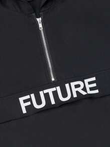 EGENSIO Kurtka wiatrówka męska z kapturem i nadrukiem w litery, z długim rękawem i zamkiem błyskawicznym, w dużym rozmiarze - Czarne - Zobacz 5