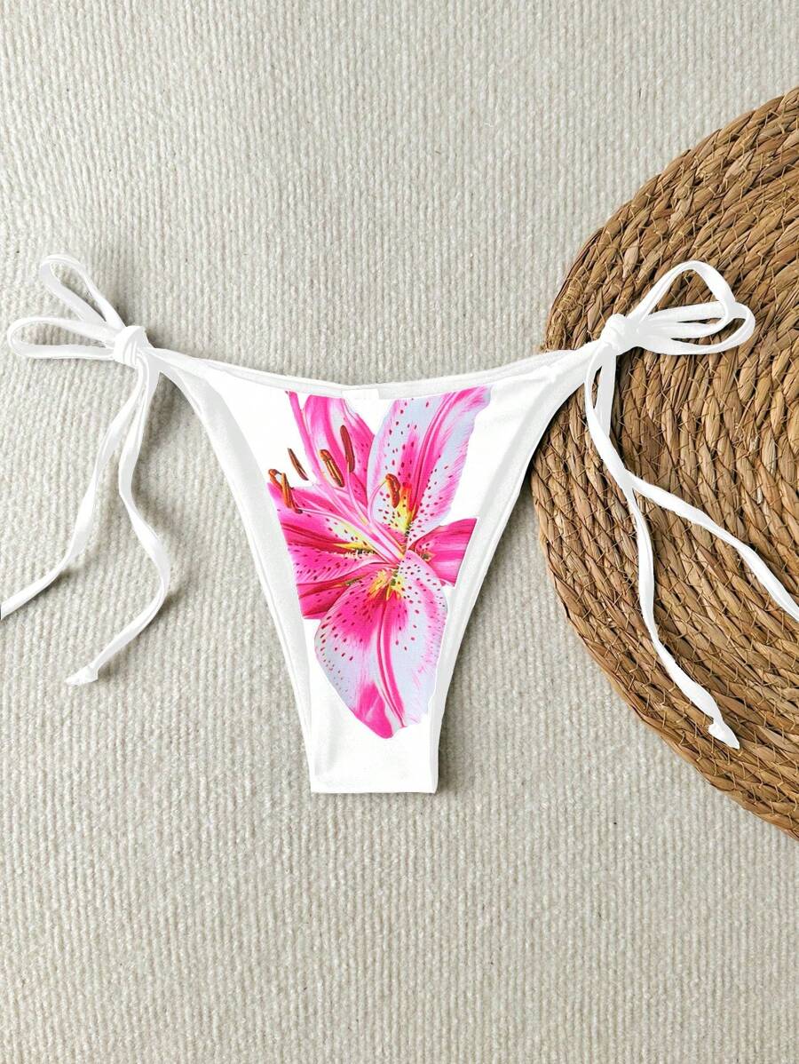 Swim Mod Spring Break Floral Printed Sexy Side Tie Beach Bikini Bottom For Women For Summer Beach Vacation