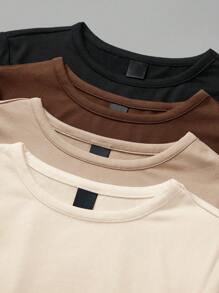 SHEIN BASICS 4pcs/Set Casual Solid Color Knitted Round Neck Short Sleeve Bodysuit For Women