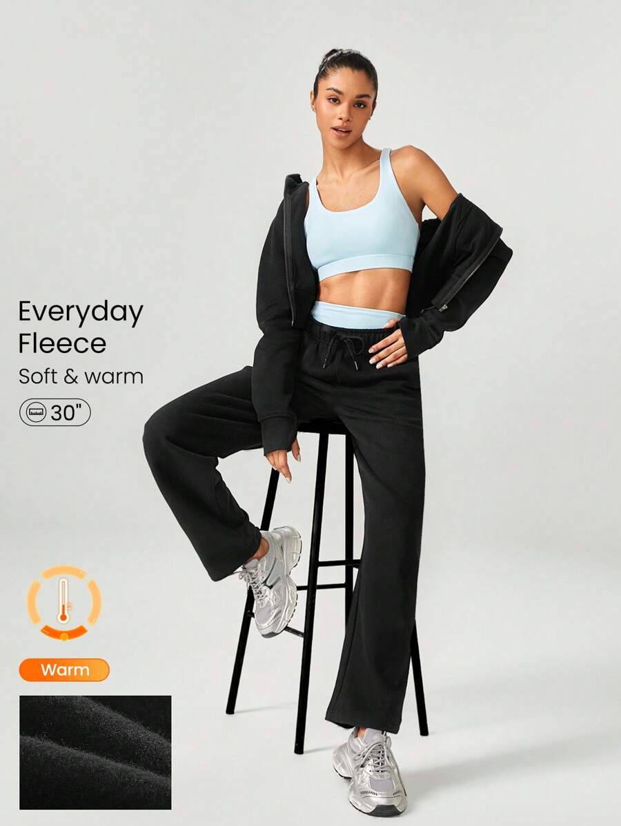 GLOWMODE 日常羊毛宽腿可调节抽绳腰部基本款运动裤，带侧袋，日常休闲