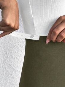 SHEIN Maternity Solid Color Adjustable Waist Button Casual Leggings - Olive Green - View 6