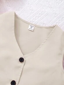 SHEIN Conjunto de 3 piezas para niñas preadolescentes: Top de camisola blanco, chaleco de escote en V y falda plisada, ropa de oficina elegante