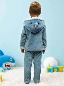 SHEIN 2 件装小男孩舒适羊毛连帽衫和裤子套装（灰蓝色）