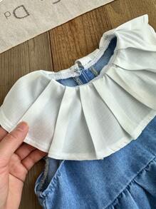 SHEIN LMoss Kids Young Girl' Ruffled Collar Blue Sleeveless Layered Cake Denim Dress - Light Wash - View 2