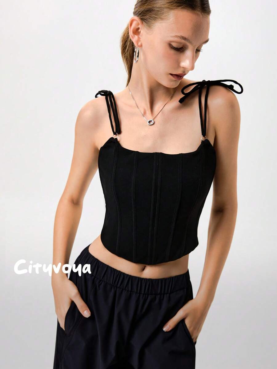Menodora SHEIN Sport Cityvoya Women's Solid Color Crop Knit Tank Top,Internal Boning For Waist Support