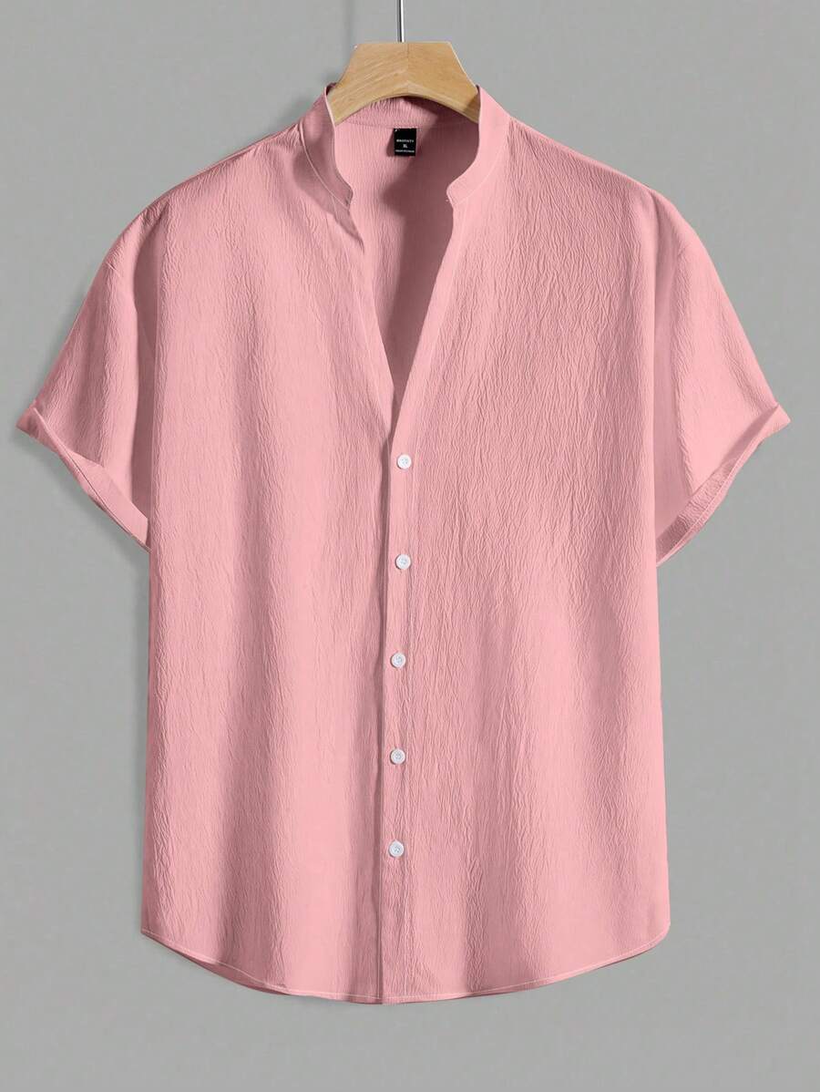 Manfinity Homme Camicia casual da uomo tinta unita, alla moda per l'estate - Rosa antico - Visualizzare 1