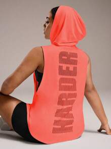 Easithlete 女式字母印花日常健身连帽无袖上衣