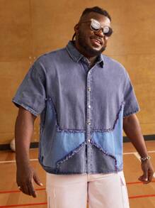 EASEVO Plus Size Men's Loose Woven Denim Short Sleeve Shirt - Multicolor - View 2