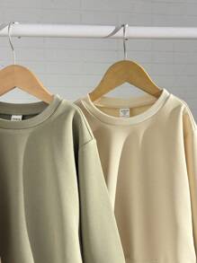 Young Boys' Plain Solid Color Crew Neck Long Sleeve Sweatshirts