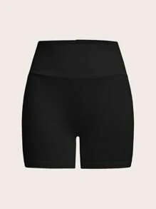 SHEIN EZwear Set de 4 piezas Leggins cortos de punto casuales negros para mujer, de verano