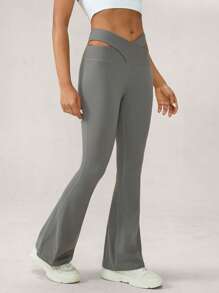 Hanevo Women Solid Color Casual Exercise Outdoor Sports Yoga Flare Pants Sportwear Legging For Daily Wear Fall Cloth For Women