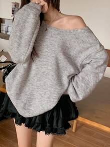 DAZY Damen Rundhals Pullover mit offenem Rücken und Schleifen-Dekor, langer Arm, Lässig, Herbstmode für Frauen