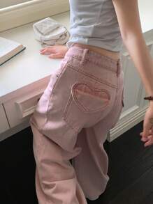 Livesso Women's Summer Washed Casual Loose Wide Leg Jeans - Baby Pink - View 3