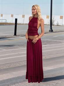SHEIN ICON Women Two Pieces Outfits For Daily Wear - Burgundy - View 1