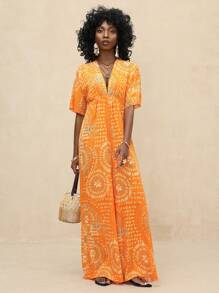 Vesra 简约V领短袖通勤连体裤