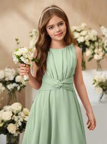 SHEIN 女孩优雅紫色无袖中长连衣裙，适合派对、节日、婚礼、生日、表演等场合 - 綠色 - 查看 5