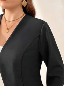 SHEIN Clasi SHEIN Clasi Plus Size Solid Open Front Crop  Jacket Clothes