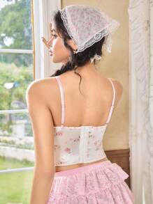 Vintage Palace Ditsy Floral Boned 紧身胸衣吊带背心 - 杏色 - 查看 2