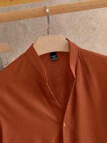 HIMLAND 2 st/set herrset med slim fit, reverskråskrage och kortärmad skjorta och byxor i linneblandning, gamla pengar, mysiga outfits - Brun - Visa 3