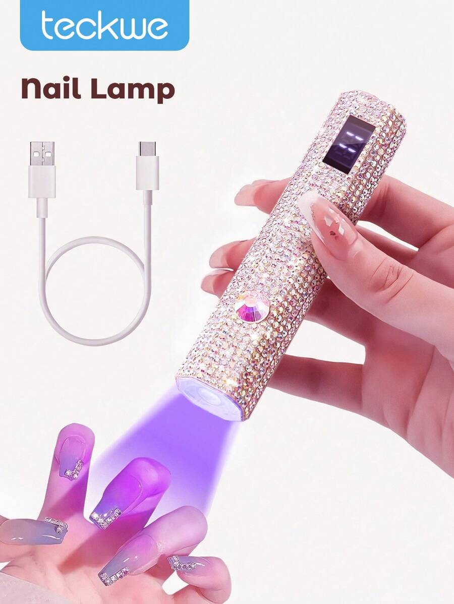 1件 USB 鑽石鑲嵌手持式充電 LED 美甲燈,附 LCD 螢幕,便攜迷你美甲烘乾燈,白色鑽石造型裝飾,適用凝膠指甲油,8顆高效 LED 燈珠,8倍放大鏡,快速高效美甲固化 - 彩色 - 查看 1