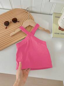 SHEIN 2pcs/Pack Young Girl Cold-Shoulder Ribbed Form-Fitting Camisole, Multi-Pack Basic Tank Tops - Mauve Purple - View 3