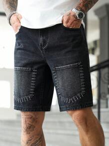 Manfinity Homme Men's Loose Bermuda Denim Cargo Shorts With Pockets, Casual - Black - View 8