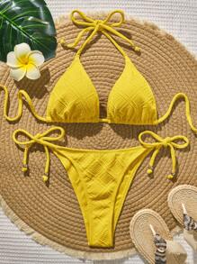 Bellisia 女士夏季沙滩纯色系带性感比基尼两件套泳衣套装