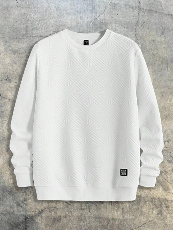 AXEPEAK Men's Letter Patched Detail Sweatshirt Crew Neck White Long Sleeve Sweatshirt, For Friends, Husband, Boyfriend Gifts, Streetwear Edition
