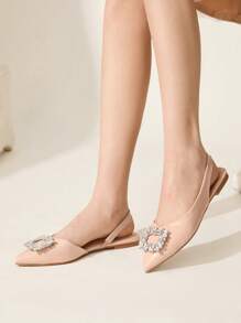 CUCCOO CHICEST Apricot Pointed Toe Rhinestone Decor Casual Flats, Elegant Lady Office Slip-On Shoes - Apricot - View 9