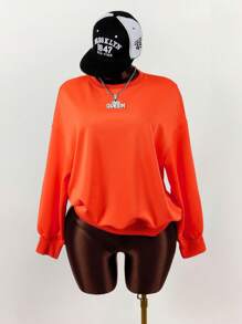 Amplova Women Burnt Orange Graphic Print Long Sleeve Crew Neck Sweatshirt,Autumn Streetwear School Casual & Sports Graduation Back-To-School Teacher For Fall - Burnt Orange - View 3