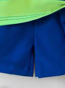 2pcs/Set Toddler Boys Blue Summer Casual Beach Clothes,Letter Print Color Block Striped Short Sleeve Polo Shirt And Cargo Shorts Set,Infant 6M-3T - Multicolor - View 6