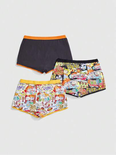 Nick 90's X ROMWE 3pcs/Pack Cartoon Pattern Women's Boxer Briefs