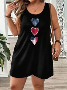 EMERY ROSE Legerer minimalistischer amerikanischer Unabhängigkeitstag Flagge, Herz, Stern, gestreifter & abstrakter Muster Jumpsuit in großen Größen, geeignet für Frühling/Sommer Lässig, Urlaub, Musikfestival