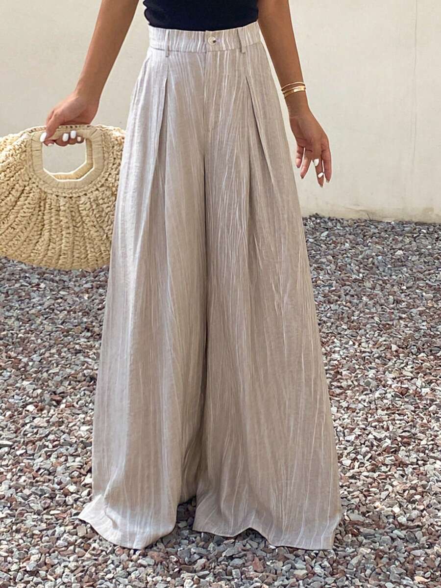 Livesso 女士宽松休闲阔腿裤，夏季新品 - 咖啡棕 - 查看 1