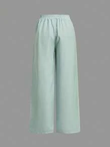 SHEIN EZwear 2件套夏季粉彩色条纹宽松休闲裤，女士夏季套装，阔腿裤，抽绳腰阔腿裤，条纹阔腿裤，夏季套装，女士裤子，夏季裤装，女士轻薄裤，女士轻薄夏季裤，女士裤子 - 彩色 - 查看 6